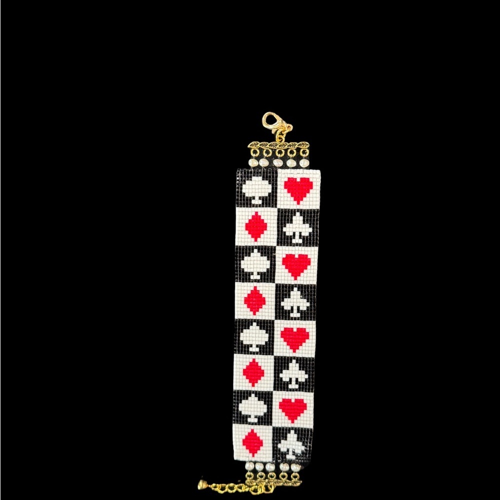 Hand Crafted Playing Card Motif Beaded Cuff Bracelet - Picture 3 of 6